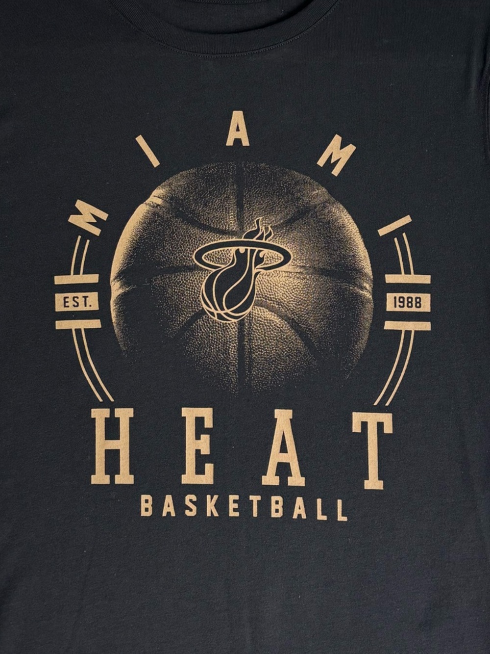NBA Miami Heat Basketball T-Shirt Men’s M Black Gold Letters